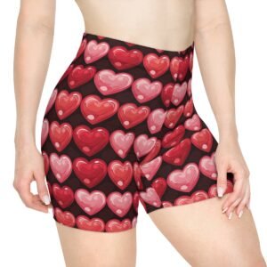 Doodle Hearts - Pink Red on Black - Women's Biker Shorts