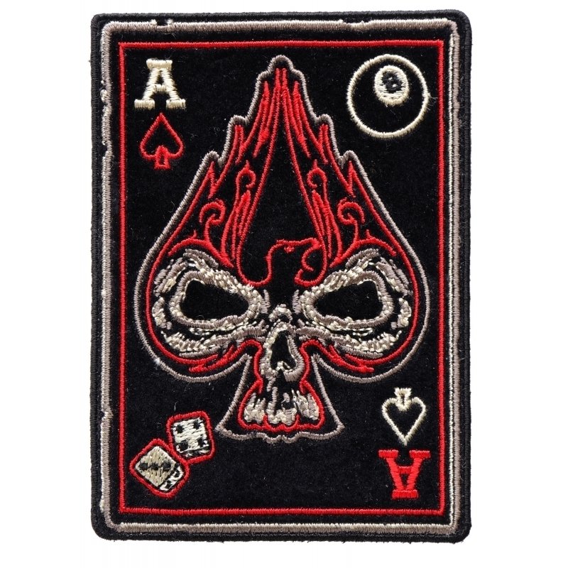 Vest Patches - You Get Two - Ace of Spades - Skull Flame Design - P4259-DS