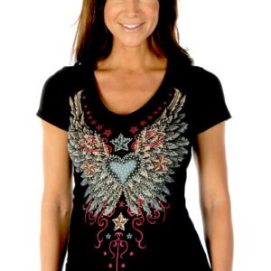 Women's Vintage Wings and Stars Shirt - Short Sleeves - SKU 7154BLK-DS