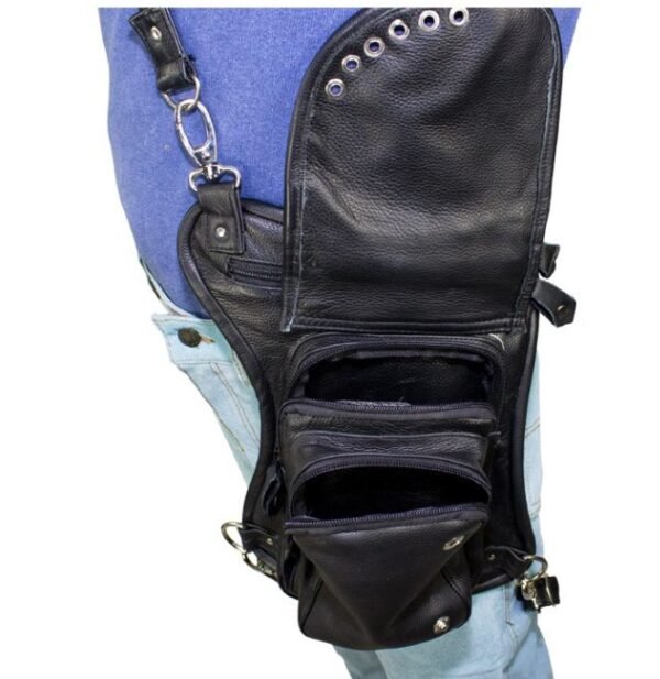 Leather Thigh Bag - Gun Pocket - Black - Studs - Motorcycle - AC1029-11-DL