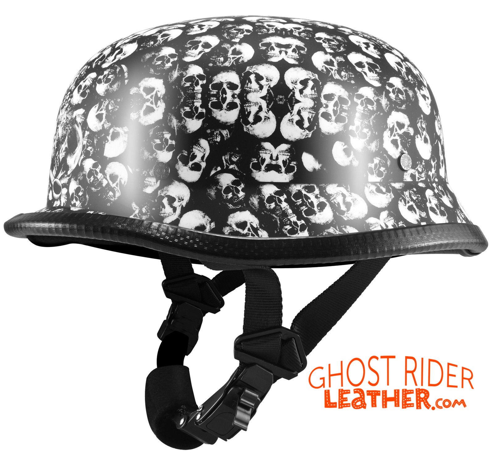Novelty Motorcycle Helmet - White Skull Boneyard - German - H402-D3-WHITE-DL