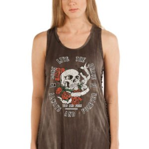 Women's Sleeveless Tank Shirt - Long Live The Brave Skull Graphic - Sleeveless - SKU 7509CHAR-DS
