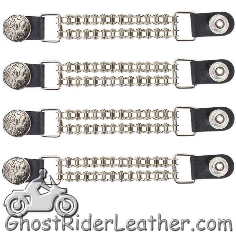 Set of Four Indian Head Nickel Vest Extenders with Chrome Motorcycle Chain - AC1054-BC-DL
