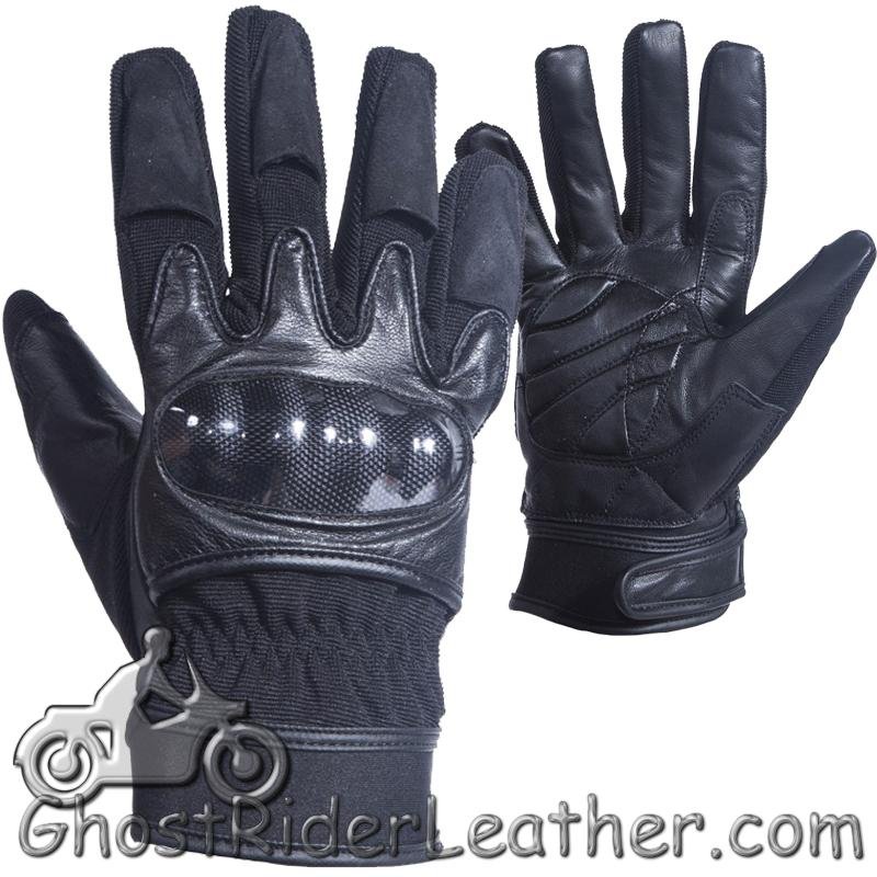 Leather and Textile Motorcycle Gloves - Men's - Hard Knuckles - GLZ79-DL