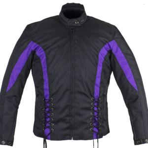 Ladies Textile Racing Jacket In Black and Purple - SKU LJ266-CCN-PURP-DL