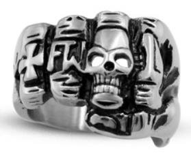 Fist Face Skull Biker Ring - Stainless Steel - Biker Jewelry - Biker Ring - R119-DS
