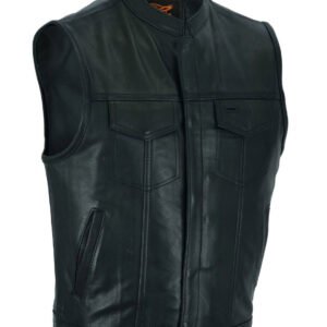 Leather Motorcycle Vest - Men's - Club Style - Up To 64 - MR-MV7320-ZIP-11-DL