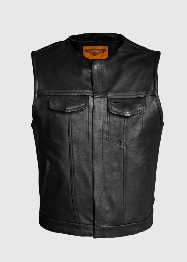 Leather Motorcycle Vest - Men's - Black - Pleated Club - MV8024-ZIP-11-DL