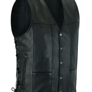 Leather Motorcycle Vest - Men's - Black - 10 Pocket - MV310-88-DL