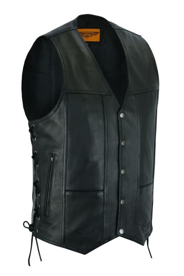 Leather Motorcycle Vest - Men's - Black - 10 Pocket - MV310-88-DL