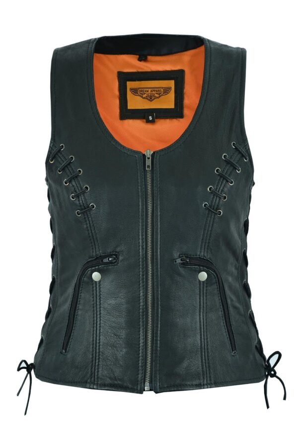 Leather Vest - Women's - Concealed Gun Pockets - Grommets - LV8530-07-DL