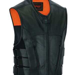 Leather Motorcycle Vest - Men's - Updated SWAT Team - Up To 8XL - DS007-DS