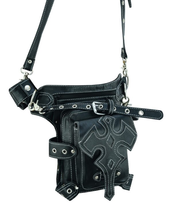 Black Leather Thigh Bag - Gun Holster Pocket - DS5852-DS