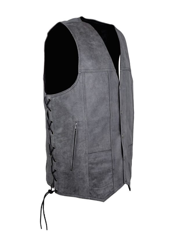 Leather Motorcycle Vest - Men's - Gray - 10 Pocket - MV310-16-DL