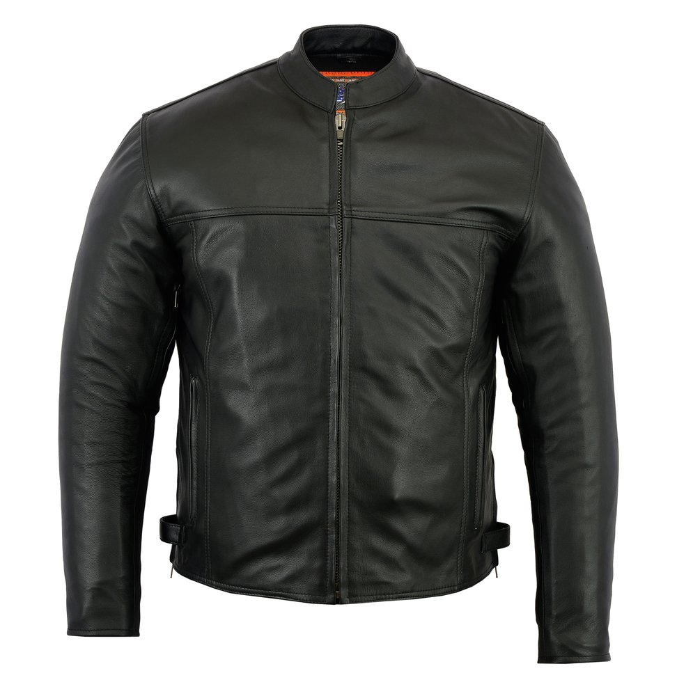 Leather Scooter Jacket - Men's - Reflective Piping - Gun Pockets - DS718-DS