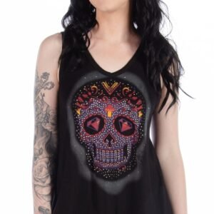 Women's V-Neck Calavera Lace Shirt - Skull - Daring Lace Back - 7551-DS