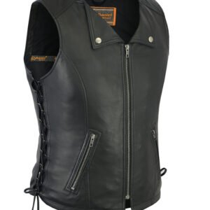 Leather Motorcycle Vest - Women's - Lightweight - Side Laces - DS280-DS