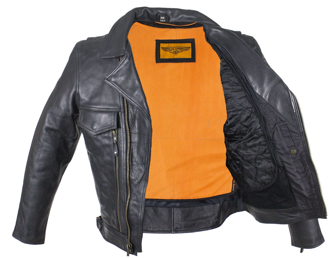 Leather Motorcycle Jacket - Men's - Racer - Gun Pockets - MJ800-DL