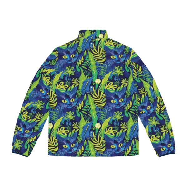 Cat Hiding in the Plants - Blues Greens Yellow - Multi Color - Men's Puffer Jacket