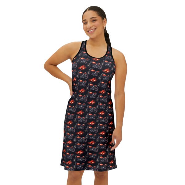 Motorcycles and Flames - Small Print - Red Orange on Black - Women's Racerback Dress (AOP)