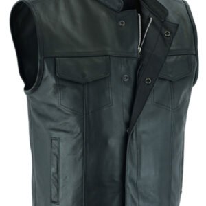 Leather Motorcycle Vest - Men's - Gun Pockets - Up To 12XL - Big and Tall - AM9192-DS
