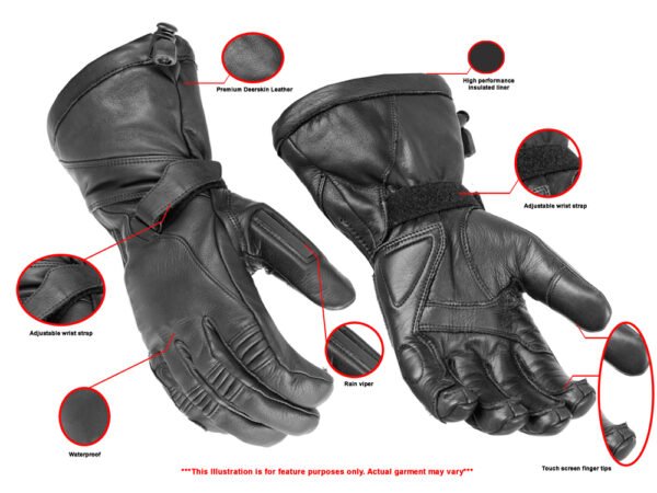Leather Motorcycle Gloves - Men's - High Performance Deer Skin - Gauntlet - Biker - DS28-DS