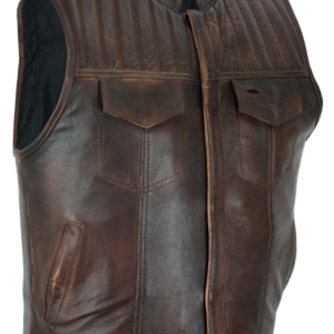 Leather Motorcycle Vest - Men's - Up To Size 60 - Distressed Brown - MR-MV320-PD-18-DL