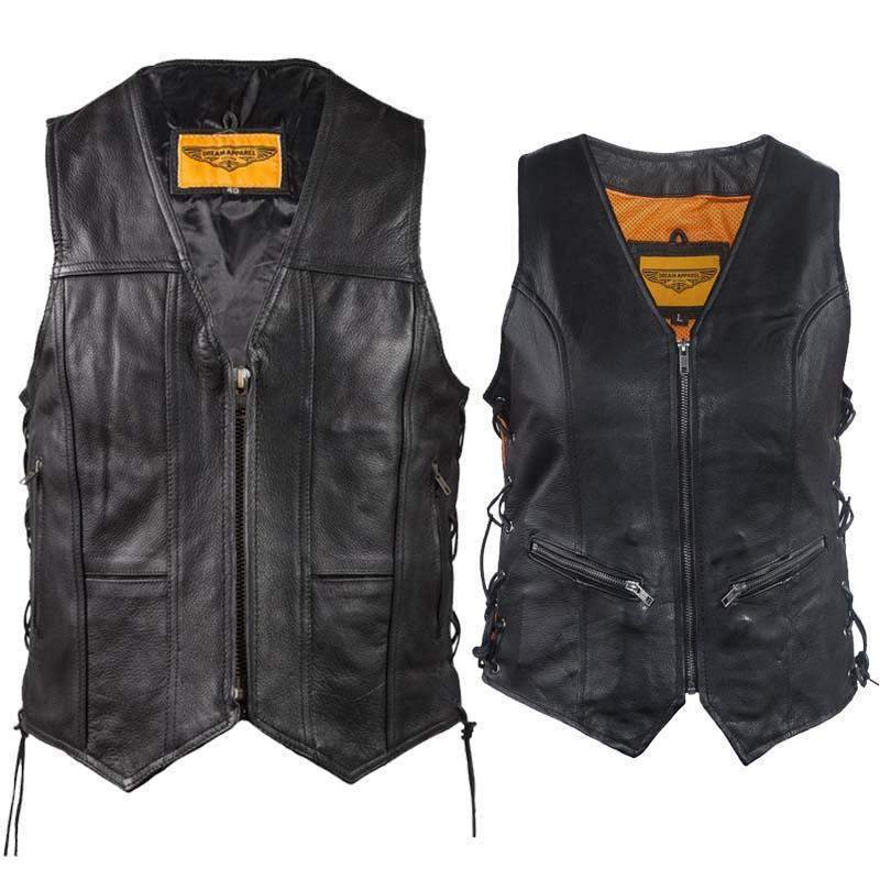 His and Hers Zipper Front Premium Leather Vests With Side Laces / SKU GRL-MV310-ZIP-11-LV8509-DL