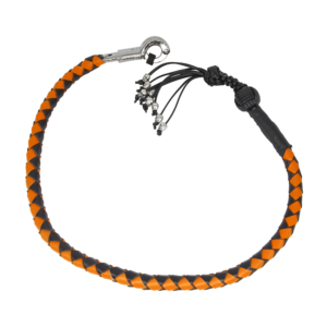 Get Back Whip - Black and Orange Leather - 36 Inches - Monkey Fist and Skulls - Motorcycle Accessories -  FGBW9-HS-DL