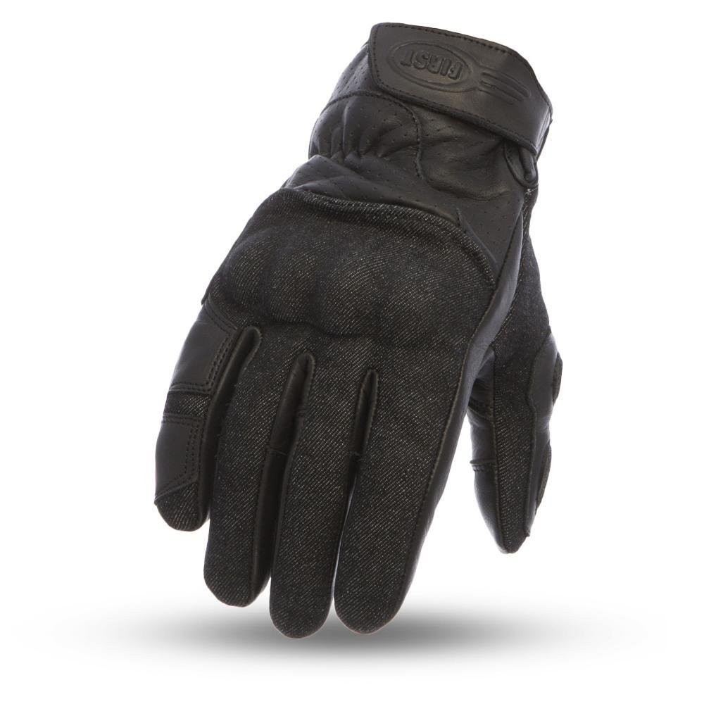 Denim and Leather Combo Motorcycle Gloves - Men's - Black - Hutch - FI202-FM