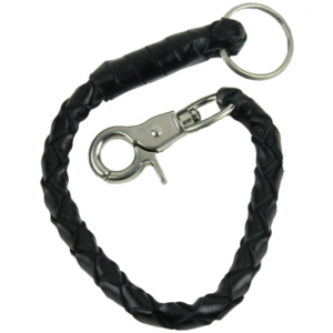 Key Chain - Get Back Whip Style  in Black  Leather - 14 Inches Long - SKU KC-GBW1-DL
