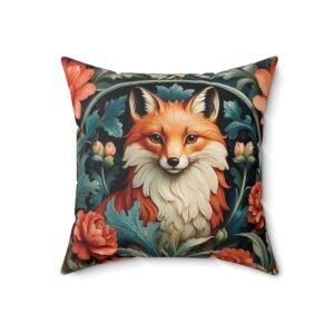 Fox and Flowers - Vintage Garden - Retro - Faux Suede Square Pillow