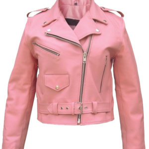Ladies Classic Biker Pink Leather Jacket - SKU AL2120-AL