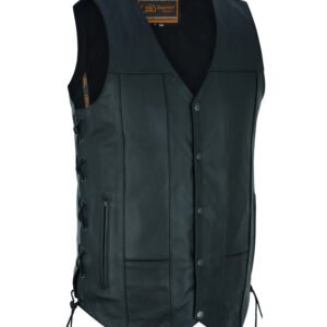 Leather Motorcycle Vest - Men's Tall - Up To Size 5XL - Side Laces - 10 Pocket - Big and Tall - DS144-TALL-DS