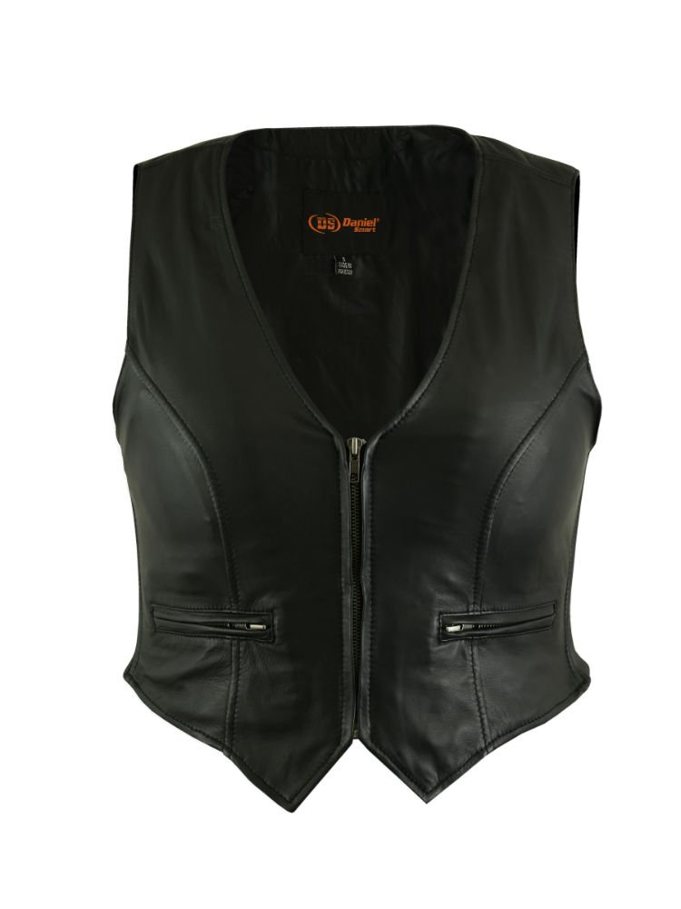 Leather Vest - Women's - Stylish Lightweight - Zipper - Motorcycle - DS238-DS