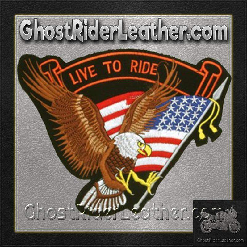 Eagle with USA Flag and Live To Ride Banner Patch / SKU GRL-PAT-B108-DL