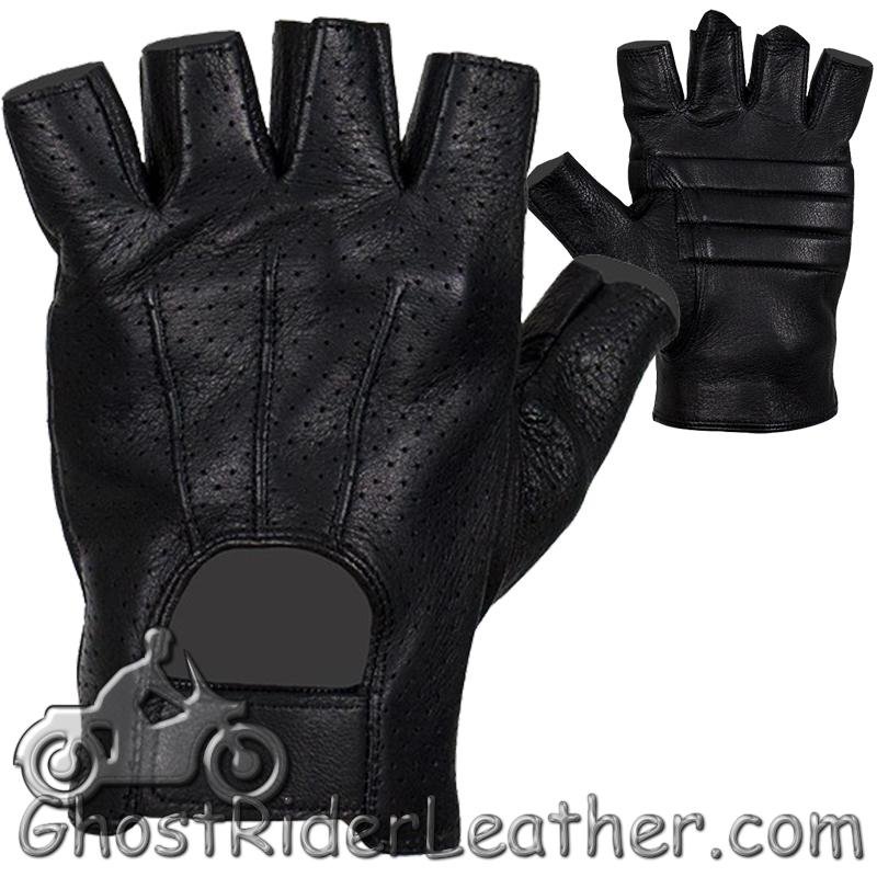 Deer Skin Premium Leather Fingerless Motorcycle Riding Gloves / SKU GRL-GLD2090-22-DL