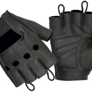 Premium Fingerless Unisex Leather Biker Gloves - SKU DS61-DS