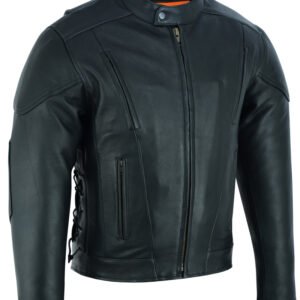 Men's Leather Motorcycle Jacket - Side Laces - Ventilated - Gun Pockets - DS777-DS