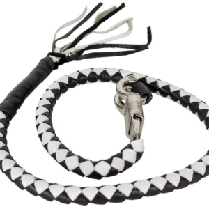 Get Back Whip - Black and White Leather - 42 Inches Long - Motorcycle Accessories -  GBW7-11-DL