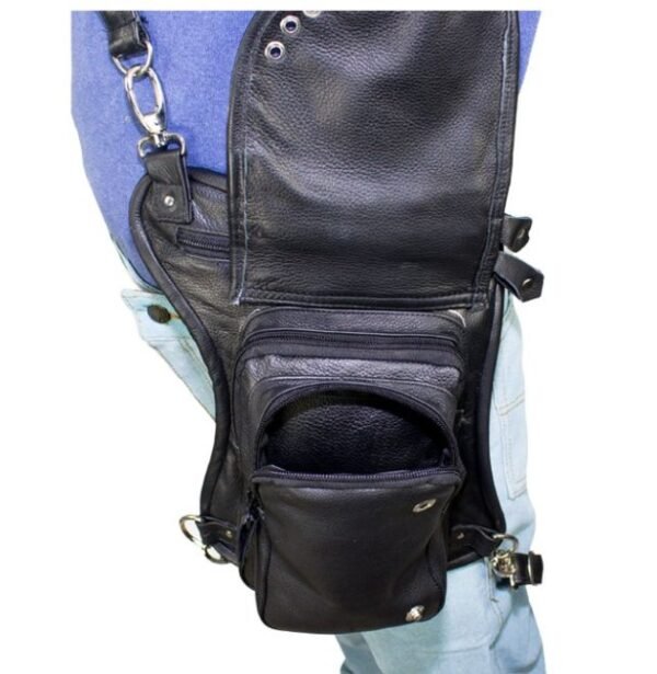 Leather Thigh Bag - Gun Pocket - Black - Studs - Motorcycle - AC1029-11-DL