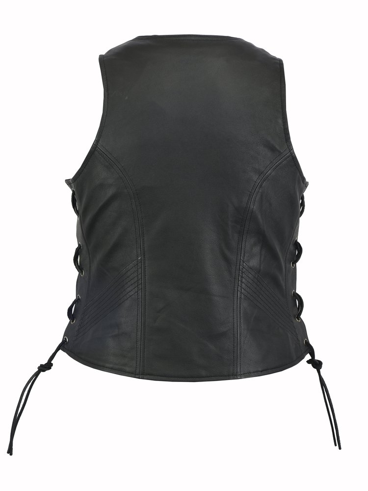 Leather Vest - Women's - Zipper Front - Side Laces - Gun Pockets - DS245-DS.