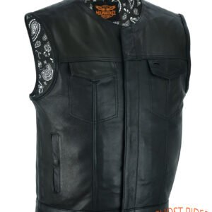 Leather Vest - Men's - Motorcycle Club - Black Paisley Lining - Up To Size 60 - MV78024-PL-11-DL