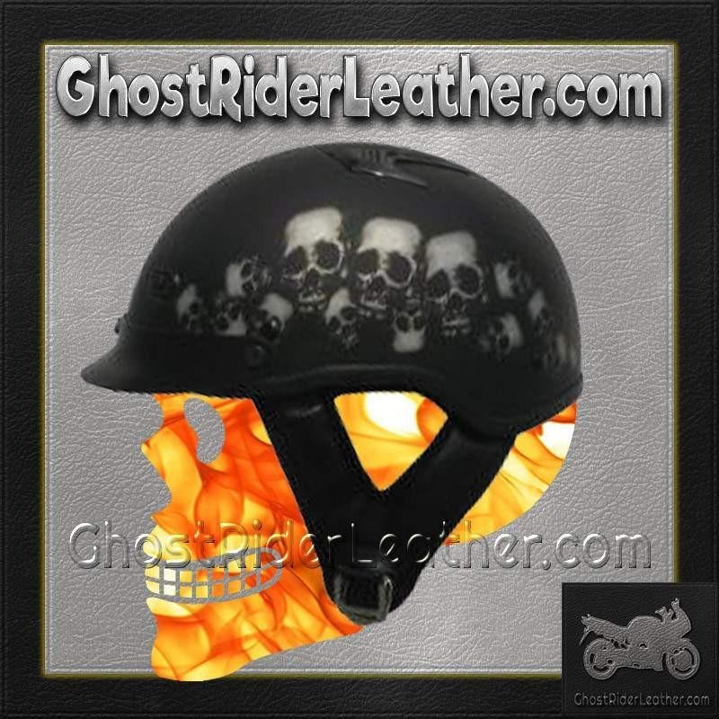DOT Vented Skull Pile Flat Black Shorty Motorcycle Helmet - SKU GRL-1VSP-HI