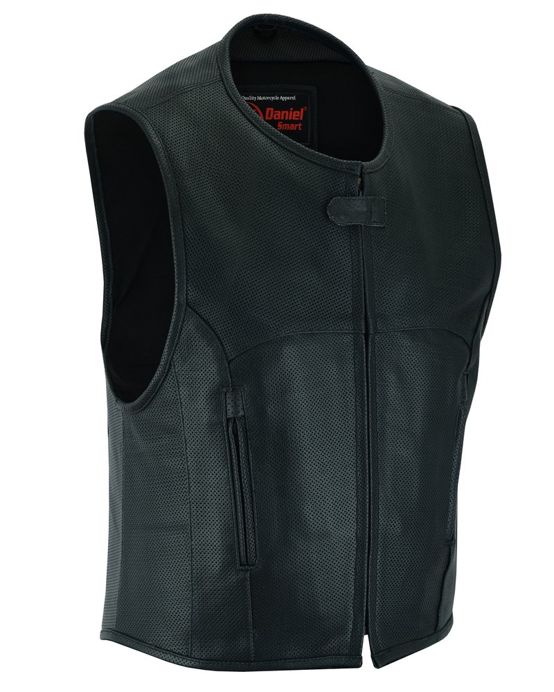Leather Motorcycle Vest - Men's - Perforated SWAT Team - Up To 8XL - DS004-DS