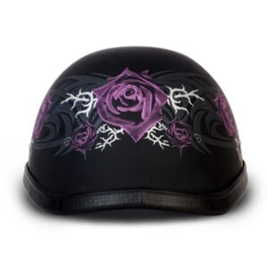 Novelty Motorcycle Helmet - Tribal Purple Rose - Eagle Shorty - 6002SPR-DH