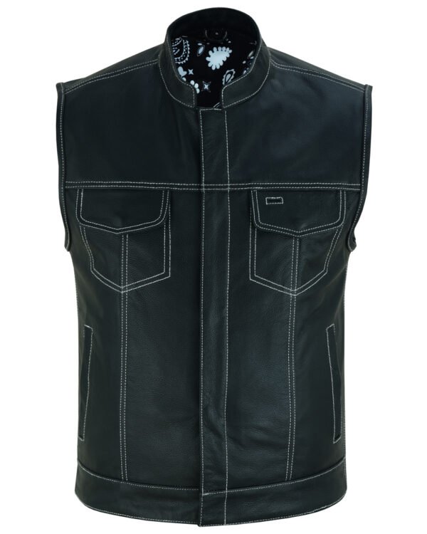 Leather Vest - Men's - Motorcycle Club - Black Paisley Lining - Up To 8XL - DS164-DS