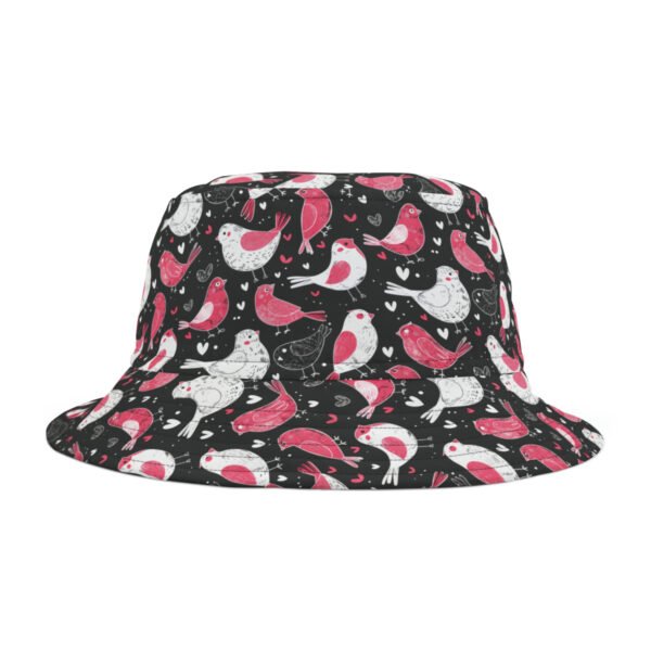 Love Birds Pattern - Hearts - Pink and White on Black - Biker Bucket Hat
