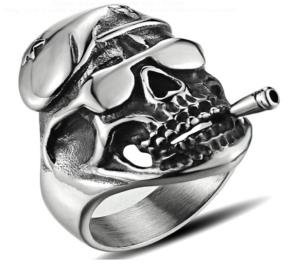 Cruiser Skull Biker Ring - Stainless Steel - Biker Jewelry - Biker Ring - R166-DS