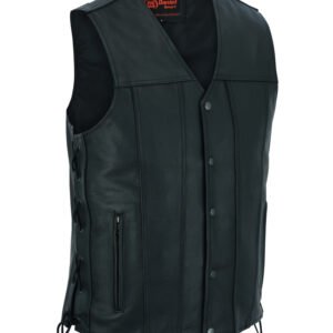 Leather Motorcycle Vest - Men's -Up To Size 8XL - Tapered Bottom - Big and Tall - DS161-TALL-DS